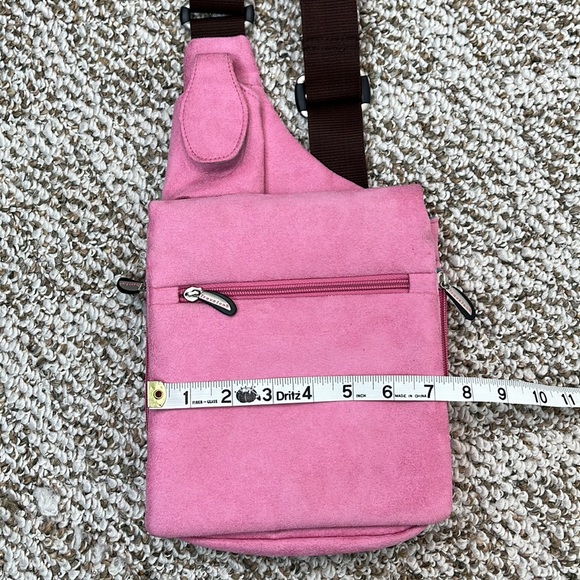 TRAVELON MESSENGER TRAVEL FAUX PINK SUEDE NYLON BAG - Picture 11 of 16